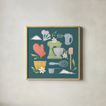 Bake Shop VI by Gia Graham. Shown in a natural wood glass frame for a timeless modern aesthetic. Available as an archival giclee rolled canvas, fine art paper, or poster print. SKU 96420a.
