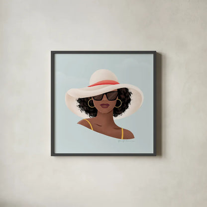 Beach Girl I by Gia Graham. Shown in a sleek black glass frame for a contemporary gallery look. Available as an archival giclee rolled canvas, fine art paper, or poster print. SKU 99718a.