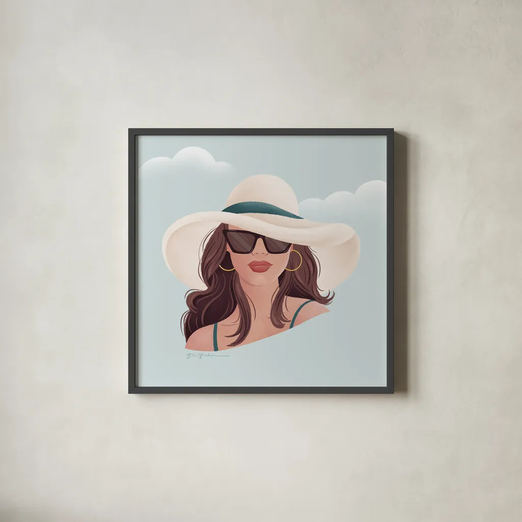 Beach Girl II by Gia Graham. Shown in a sleek black glass frame for a contemporary gallery look. Available as an archival giclee rolled canvas, fine art paper, or poster print. SKU 99719a.