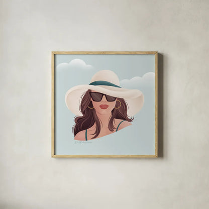 Beach Girl II by Gia Graham. Shown in a natural wood glass frame for a timeless modern aesthetic. Available as an archival giclee rolled canvas, fine art paper, or poster print. SKU 99719a.