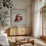 Beach Girl II by Gia Graham. Shown in a natural wood frame in a cozy modern living room. Available as an archival giclee rolled canvas, fine art paper, or poster print. SKU 99719a.