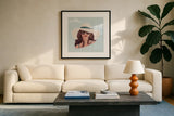 Beach Girl II by Gia Graham. Displayed in a glass frame with matte in a clean modern living room. Available as an archival giclee rolled canvas, fine art paper, or poster print. SKU 99719a.