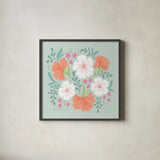 Boho Florals I by Gia Graham. Shown in a sleek black glass frame for a contemporary gallery look. Available as an archival giclee rolled canvas, fine art paper, or poster print. SKU 74223a.