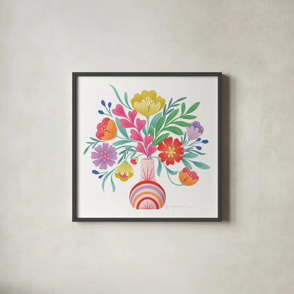 Bold Bouquet by Gia Graham. Shown in a sleek black glass frame for a contemporary gallery look. Available as an archival giclee rolled canvas, fine art paper, or poster print. SKU 87441a.