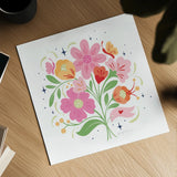 Bold Bright Bouquet I by Gia Graham. Shown as a detailed flat fine art print, highlighting archival giclee quality. Available as an archival giclee rolled canvas, fine art paper, or poster print. SKU 79549a.