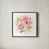 Bold Bright Bouquet I by Gia Graham. Shown in a sleek black glass frame for a contemporary gallery look. Available as an archival giclee rolled canvas, fine art paper, or poster print. SKU 79549a.