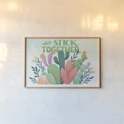 Cactus Garden I by Gia Graham. shown as a paper print in a natural frame. Available as a archival giclee rolled canvas, fine art paper, or poster print. SKU 87267i.