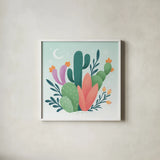 Cactus Garden II by Gia Graham. Shown in a crisp white glass frame for a clean and minimalist style. Available as an archival giclee rolled canvas, fine art paper, or poster print. SKU 87268a.