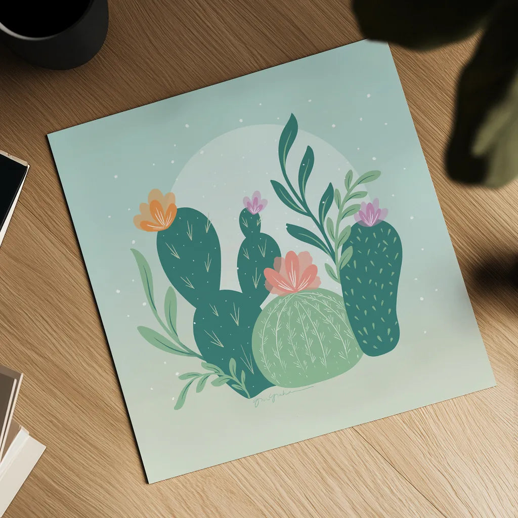 Cactus Garden IV by Gia Graham. Shown as a detailed flat fine art print, highlighting archival giclee quality. Available as an archival giclee rolled canvas, fine art paper, or poster print. SKU 87270a.