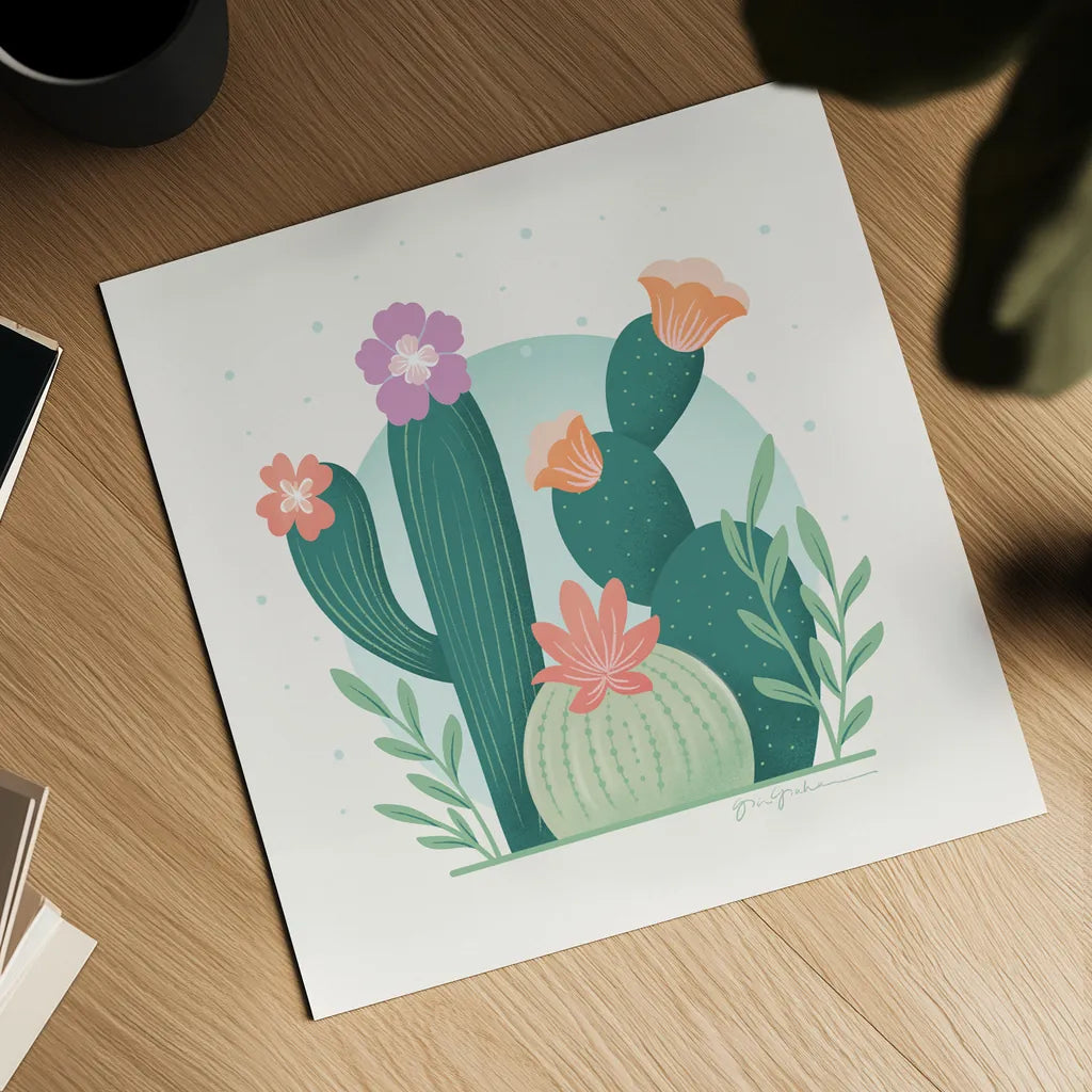 Cactus Garden V by Gia Graham. Shown as a detailed flat fine art print, highlighting archival giclee quality. Available as an archival giclee rolled canvas, fine art paper, or poster print. SKU 87271a.
