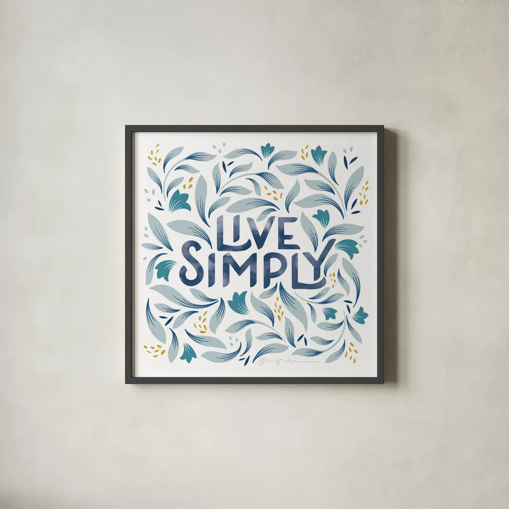 Calm Words I by Gia Graham. Shown in a sleek black glass frame for a contemporary gallery look. Available as an archival giclee rolled canvas, fine art paper, or poster print. SKU 68012a.