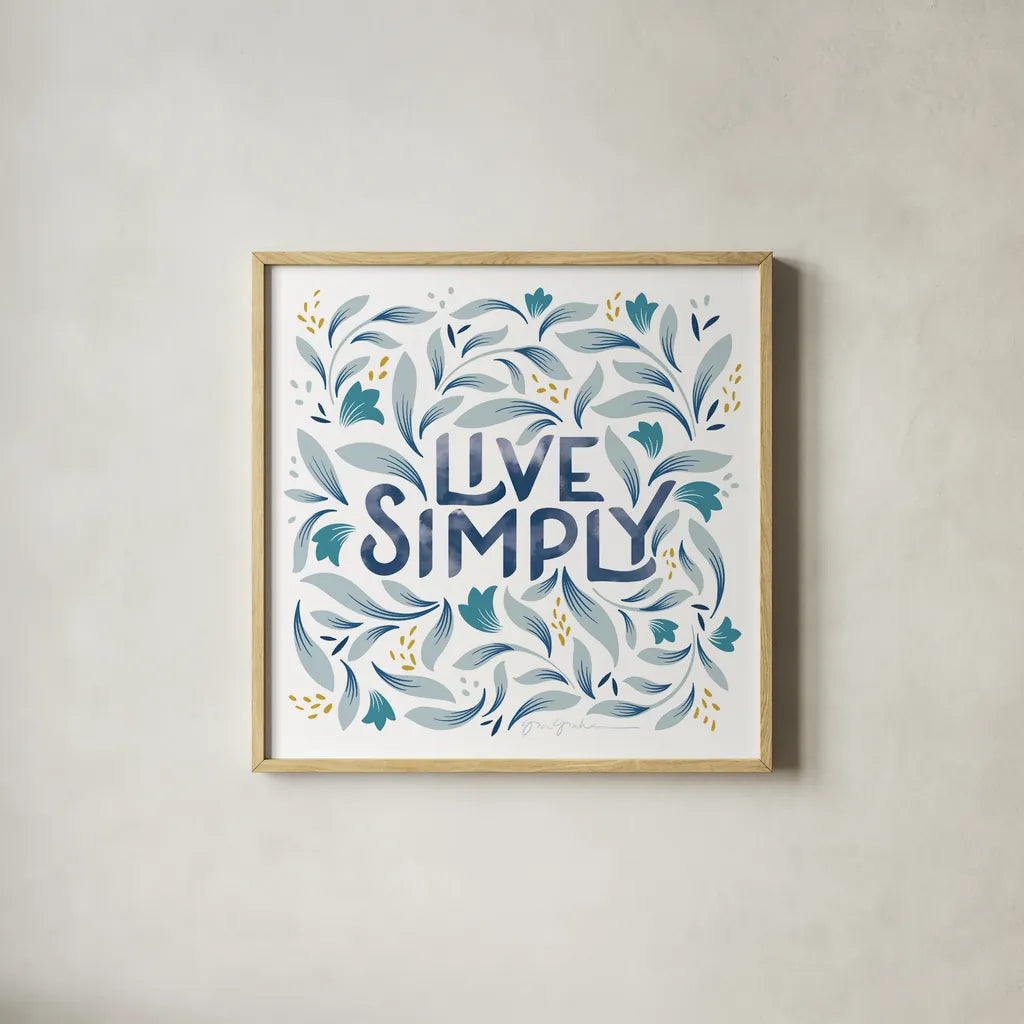 Calm Words I by Gia Graham. Shown in a natural wood glass frame for a timeless modern aesthetic. Available as an archival giclee rolled canvas, fine art paper, or poster print. SKU 68012a.