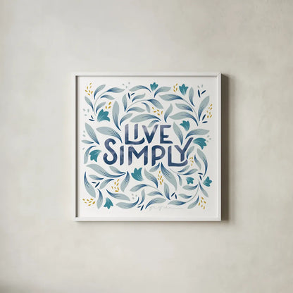 Calm Words I by Gia Graham. Shown in a crisp white glass frame for a clean and minimalist style. Available as an archival giclee rolled canvas, fine art paper, or poster print. SKU 68012a.
