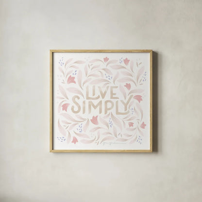 Calm Words I Blush by Gia Graham. Shown in a natural wood glass frame for a timeless modern aesthetic. Available as an archival giclee rolled canvas, fine art paper, or poster print. SKU 72721a.