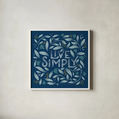 Calm Words I Dark by Gia Graham. Shown in a crisp white glass frame for a clean and minimalist style. Available as an archival giclee rolled canvas, fine art paper, or poster print. SKU 68014a.