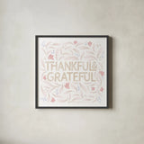 Calm Words I Thankful Blush by Gia Graham. Shown in a sleek black glass frame for a contemporary gallery look. Available as an archival giclee rolled canvas, fine art paper, or poster print. SKU 72735a.
