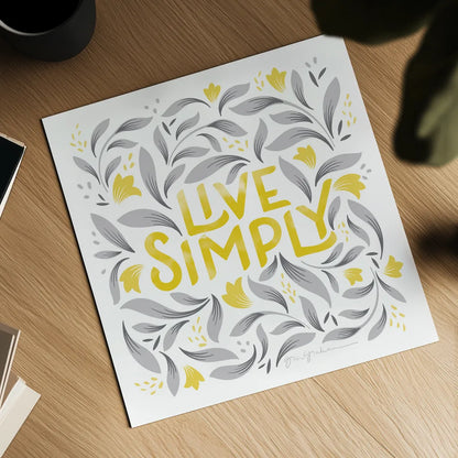 Calm Words I Yellow Gray by Gia Graham. Shown as a detailed flat fine art print, highlighting archival giclee quality. Available as an archival giclee rolled canvas, fine art paper, or poster print. SKU 68681a.