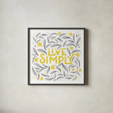 Calm Words I Yellow Gray by Gia Graham. Shown in a sleek black glass frame for a contemporary gallery look. Available as an archival giclee rolled canvas, fine art paper, or poster print. SKU 68681a.