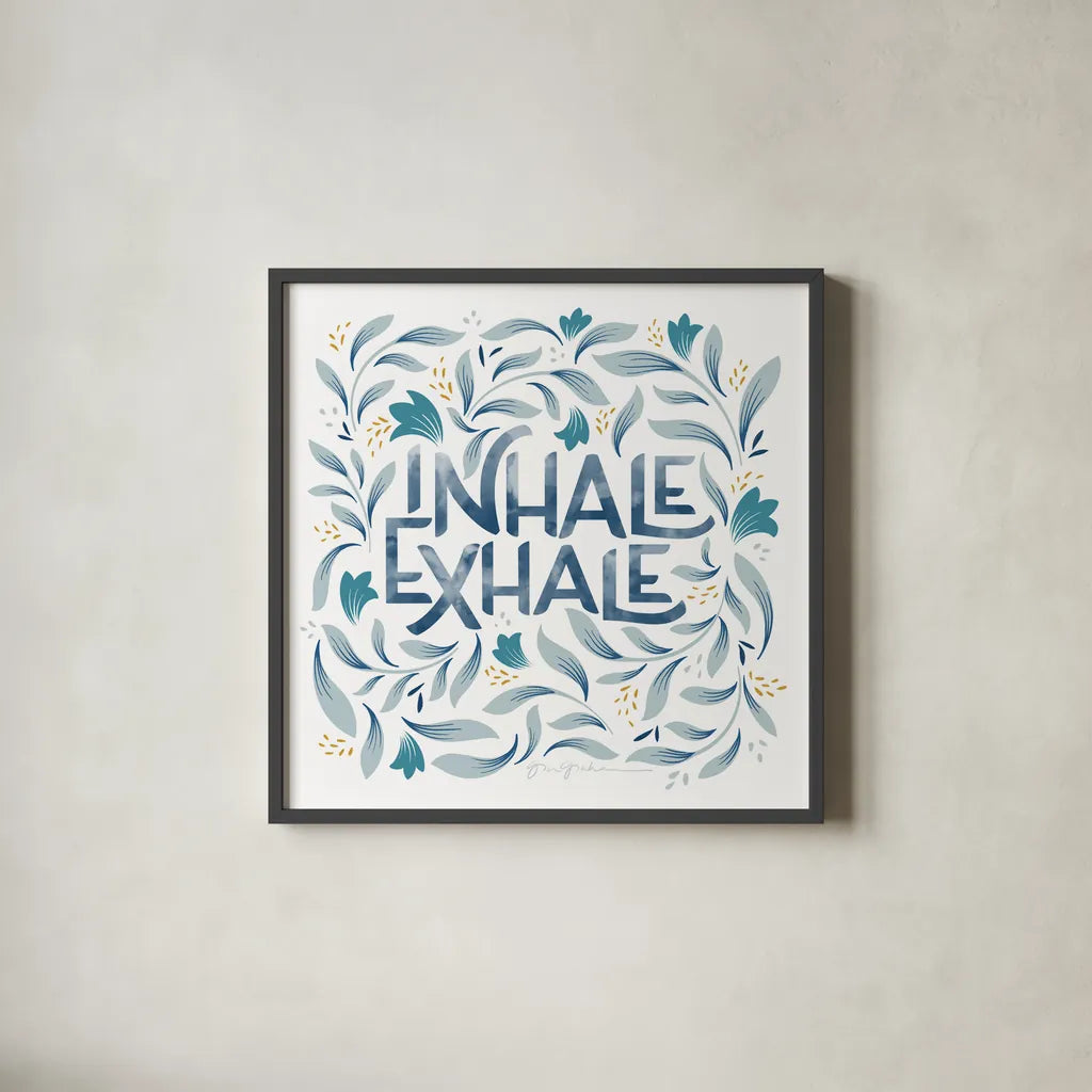 Calm Words II by Gia Graham. Shown in a sleek black glass frame for a contemporary gallery look. Available as an archival giclee rolled canvas, fine art paper, or poster print. SKU 68013a.