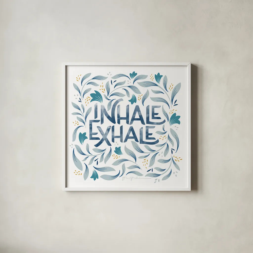 Calm Words II by Gia Graham. Shown in a crisp white glass frame for a clean and minimalist style. Available as an archival giclee rolled canvas, fine art paper, or poster print. SKU 68013a.