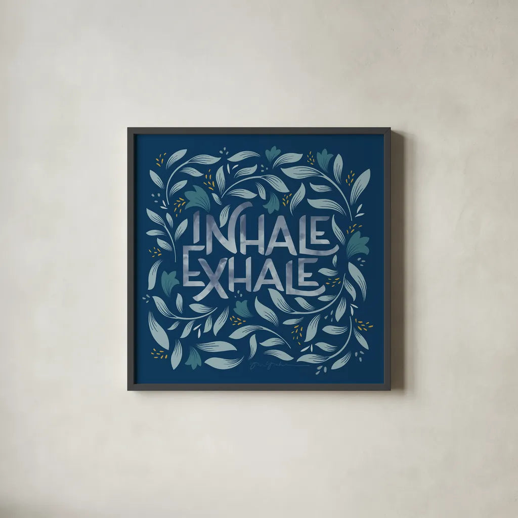 Calm Words II Dark by Gia Graham. Shown in a sleek black glass frame for a contemporary gallery look. Available as an archival giclee rolled canvas, fine art paper, or poster print. SKU 68015a.