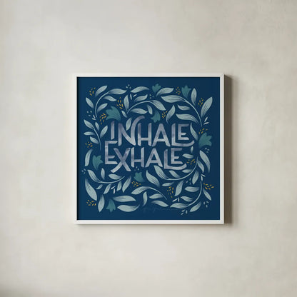 Calm Words II Dark by Gia Graham. Shown in a crisp white glass frame for a clean and minimalist style. Available as an archival giclee rolled canvas, fine art paper, or poster print. SKU 68015a.