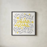 Calm Words II Yellow Gray by Gia Graham. Shown in a sleek black glass frame for a contemporary gallery look. Available as an archival giclee rolled canvas, fine art paper, or poster print. SKU 68682a.