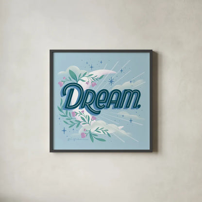 Celestial Dreams I by Gia Graham. Shown in a sleek black glass frame for a contemporary gallery look. Available as an archival giclee rolled canvas, fine art paper, or poster print. SKU 92929a.