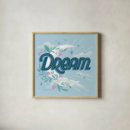 Celestial Dreams I by Gia Graham. Shown in a natural wood glass frame for a timeless modern aesthetic. Available as an archival giclee rolled canvas, fine art paper, or poster print. SKU 92929a.