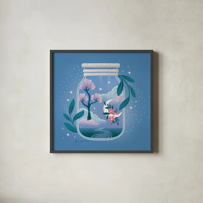 Celestial Dreams II by Gia Graham. Shown in a sleek black glass frame for a contemporary gallery look. Available as an archival giclee rolled canvas, fine art paper, or poster print. SKU 92930a.