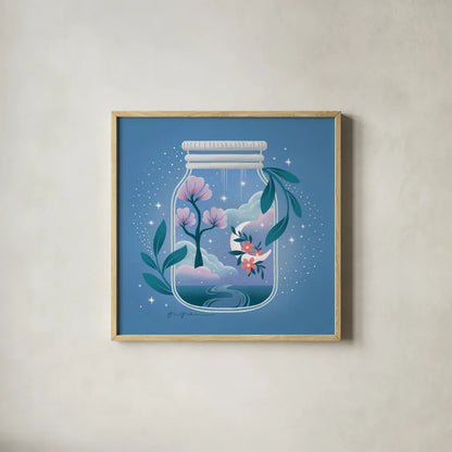 Celestial Dreams II by Gia Graham. Shown in a natural wood glass frame for a timeless modern aesthetic. Available as an archival giclee rolled canvas, fine art paper, or poster print. SKU 92930a.
