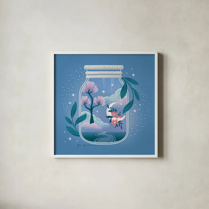 Celestial Dreams II by Gia Graham. Shown in a crisp white glass frame for a clean and minimalist style. Available as an archival giclee rolled canvas, fine art paper, or poster print. SKU 92930a.