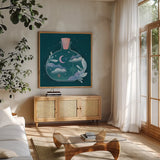 Celestial Dreams III by Gia Graham. Shown in a natural wood frame in a cozy modern living room. Available as an archival giclee rolled canvas, fine art paper, or poster print. SKU 92931a.