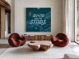 Celestial Dreams IV by Gia Graham. Shown as extra-large giant wall art in a modern living room. Available as an archival giclee rolled canvas, fine art paper, or poster print. SKU 92932a.