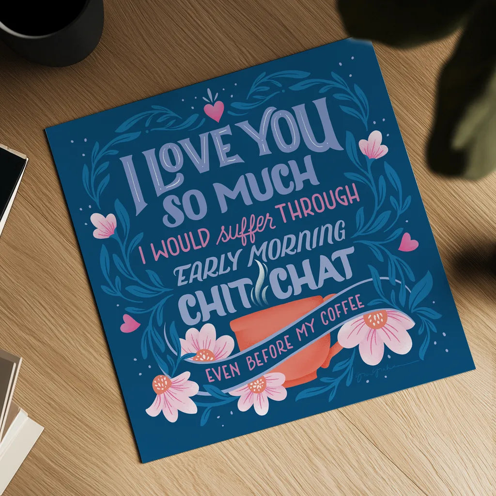 Coffee Chit Chat by Gia Graham. Shown as a detailed flat fine art print, highlighting archival giclee quality. Available as an archival giclee rolled canvas, fine art paper, or poster print. SKU 87435a.