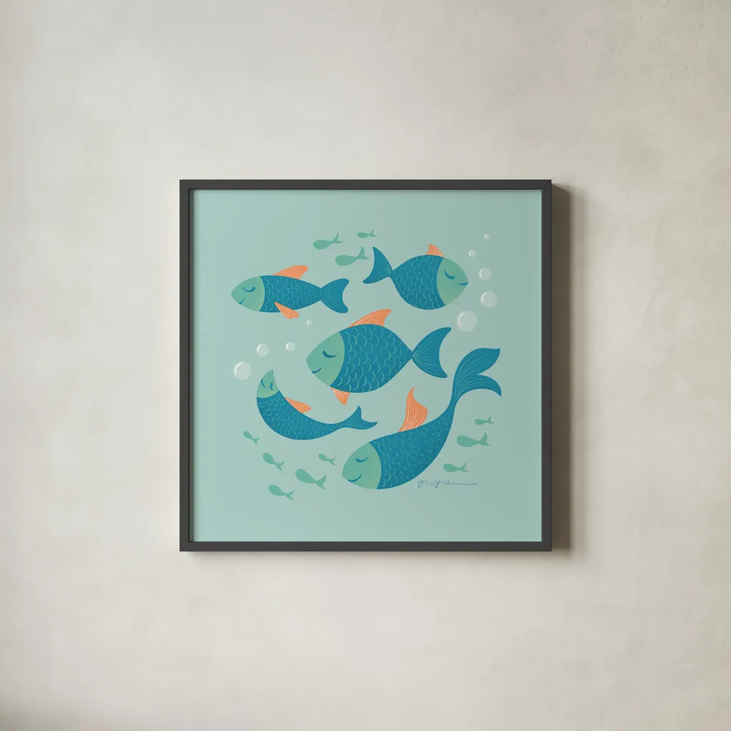 Cool School I by Gia Graham. Shown in a sleek black glass frame for a contemporary gallery look. Available as an archival giclee rolled canvas, fine art paper, or poster print. SKU 82543a.