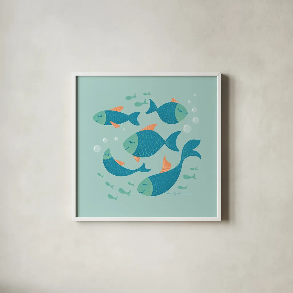 Cool School I by Gia Graham. Shown in a crisp white glass frame for a clean and minimalist style. Available as an archival giclee rolled canvas, fine art paper, or poster print. SKU 82543a.