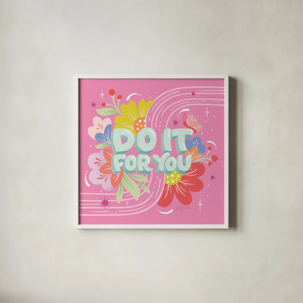 Do It For You I Sq by Gia Graham. Shown in a crisp white glass frame for a clean and minimalist style. Available as an archival giclee rolled canvas, fine art paper, or poster print. SKU 75084a.
