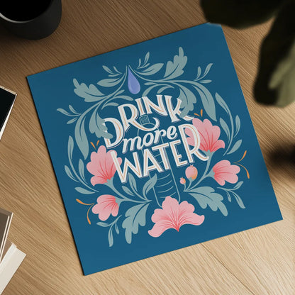 Drink More Water I by Gia Graham. Shown as a detailed flat fine art print, highlighting archival giclee quality. Available as an archival giclee rolled canvas, fine art paper, or poster print. SKU 75355a.