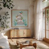Falala V by Gia Graham. Shown in a natural wood frame in a cozy modern living room. Available as an archival giclee rolled canvas, fine art paper, or poster print. SKU 79025a.