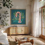 Falala VII by Gia Graham. Shown in a natural wood frame in a cozy modern living room. Available as an archival giclee rolled canvas, fine art paper, or poster print. SKU 79027a.