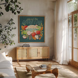 Fall Magic IV by Gia Graham. Shown in a natural wood frame in a cozy modern living room. Available as an archival giclee rolled canvas, fine art paper, or poster print. SKU 93626a.