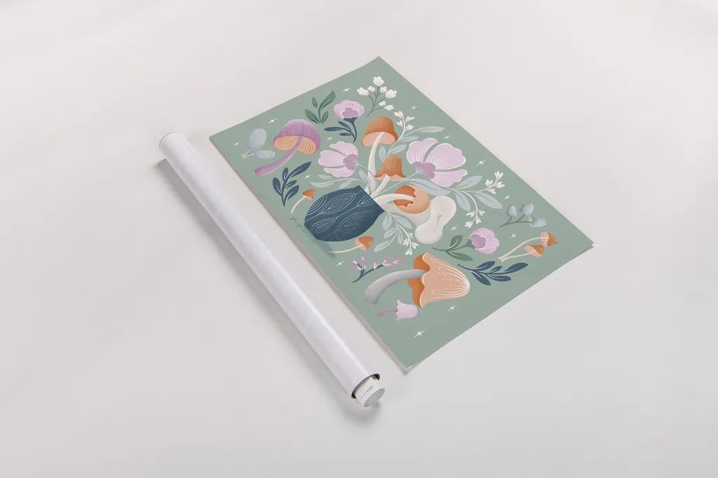 Fantastic Fungi I by Gia Graham. shown as a rolled paper print. Available as archival giclee rolled canvas, fine art paper, or poster print. SKU 83681i.