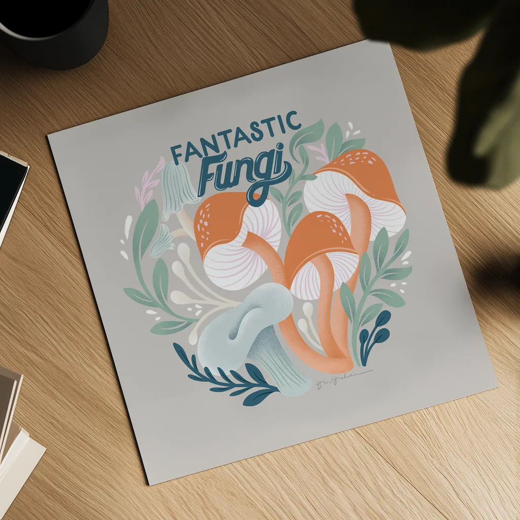 Fantastic Fungi III by Gia Graham. Shown as a detailed flat fine art print, highlighting archival giclee quality. Available as an archival giclee rolled canvas, fine art paper, or poster print. SKU 83683a.