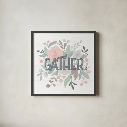 Farmhouse Floral I by Gia Graham. Shown in a sleek black glass frame for a contemporary gallery look. Available as an archival giclee rolled canvas, fine art paper, or poster print. SKU 68796a.