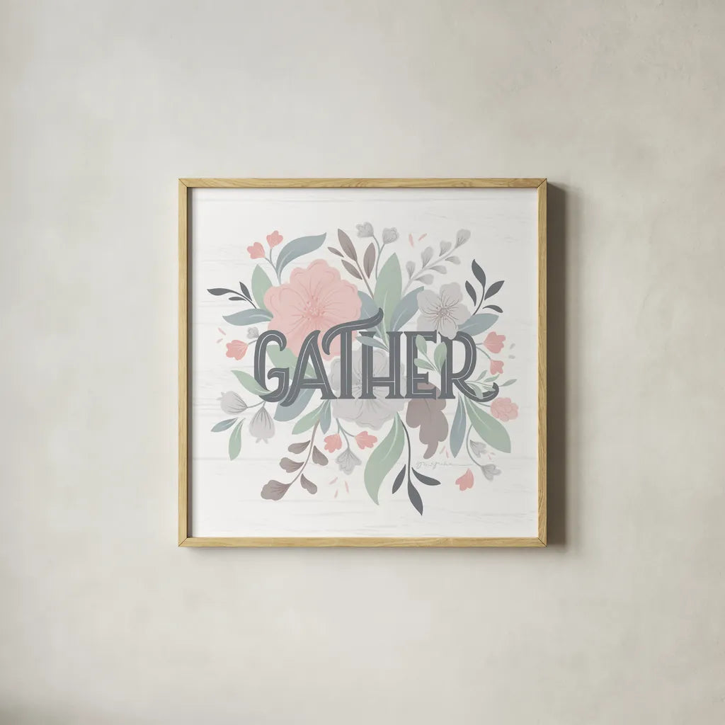 Farmhouse Floral I by Gia Graham. Shown in a natural wood glass frame for a timeless modern aesthetic. Available as an archival giclee rolled canvas, fine art paper, or poster print. SKU 68796a.