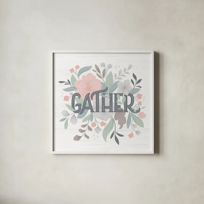 Farmhouse Floral I by Gia Graham. Shown in a crisp white glass frame for a clean and minimalist style. Available as an archival giclee rolled canvas, fine art paper, or poster print. SKU 68796a.