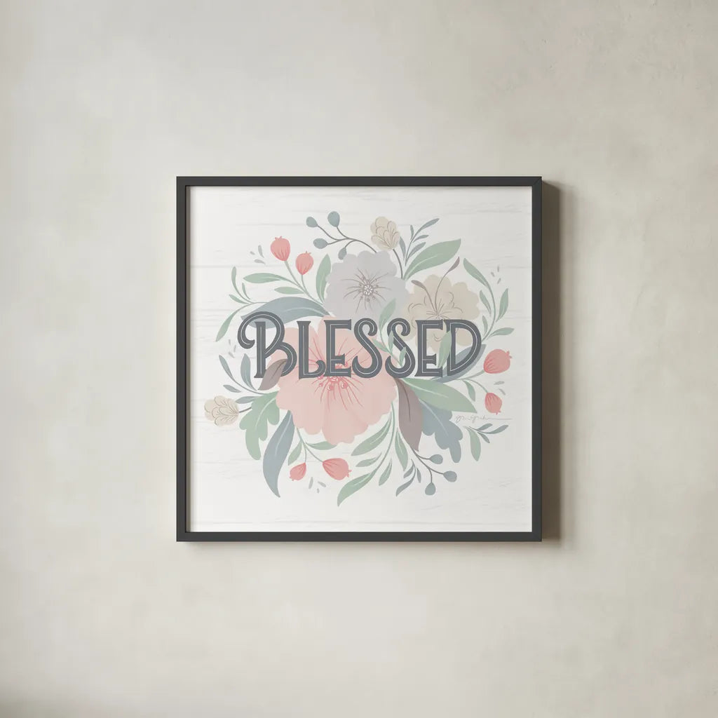 Farmhouse Floral II by Gia Graham. Shown in a sleek black glass frame for a contemporary gallery look. Available as an archival giclee rolled canvas, fine art paper, or poster print. SKU 68797a.