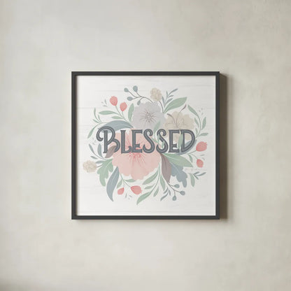 Farmhouse Floral II by Gia Graham. Shown in a sleek black glass frame for a contemporary gallery look. Available as an archival giclee rolled canvas, fine art paper, or poster print. SKU 68797a.