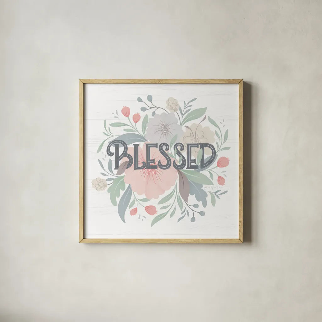 Farmhouse Floral II by Gia Graham. Shown in a natural wood glass frame for a timeless modern aesthetic. Available as an archival giclee rolled canvas, fine art paper, or poster print. SKU 68797a.